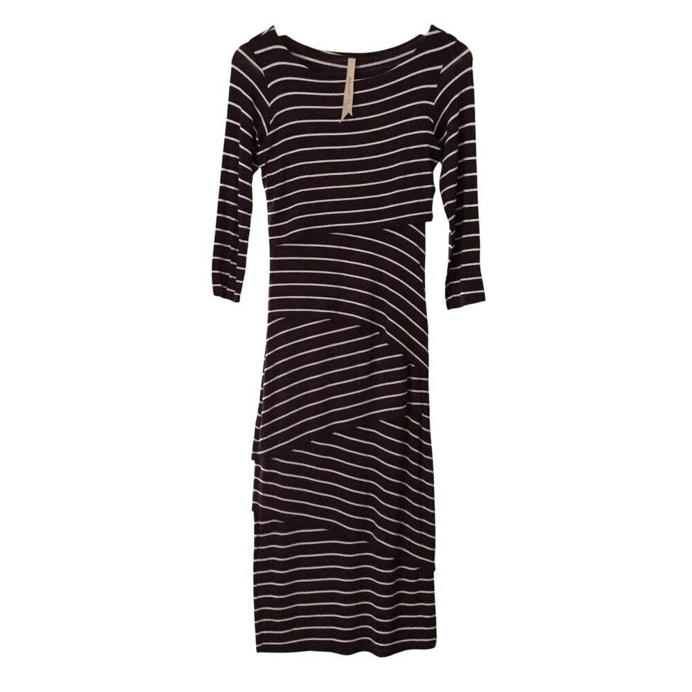 ANTHROPOLOGIE BAILEY 44 Purple Cream Stripe Bodycon Stretch Midi Dress S Knit - Picture 5 of 5